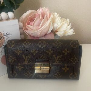 Louis Vuitton Elysee Clutch Wallet Monogram with Black Leather Trim